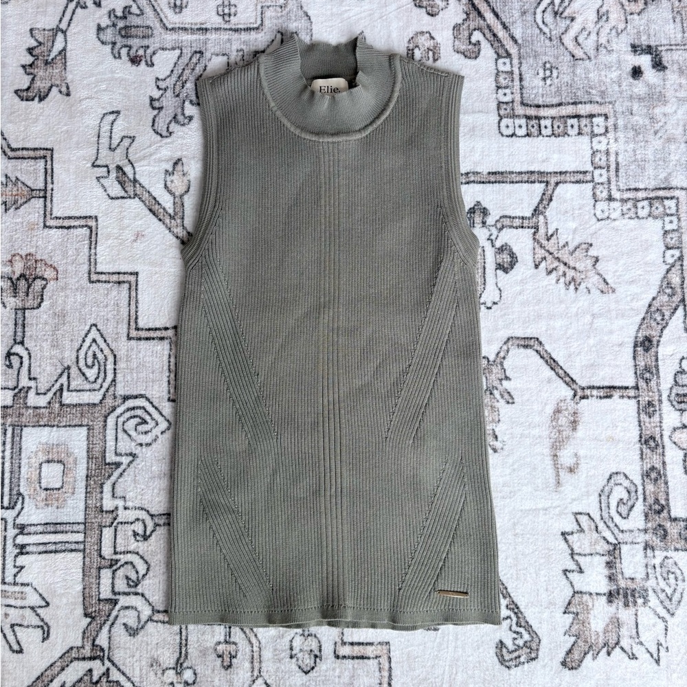 Elie Tahari Ribbed Knit Mock Neck Top in Sage Green